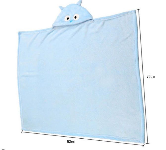 Blue hooded towel with playful animal ears and eyes, measuring 92cm by 76cm. Perfect for toddlers or young children.