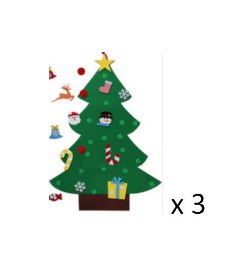 Felt Christmas tree with various decorations like a star, snowflakes, Santa, reindeer, stocking, snowman, candy cane, and gift, with "x3" on the side.