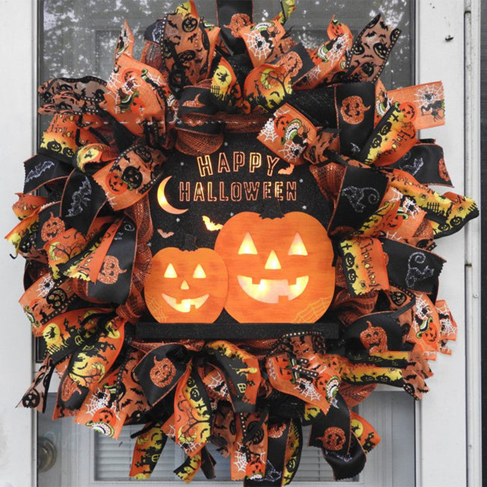 Halloween Pumpkin Black Cat Wreath