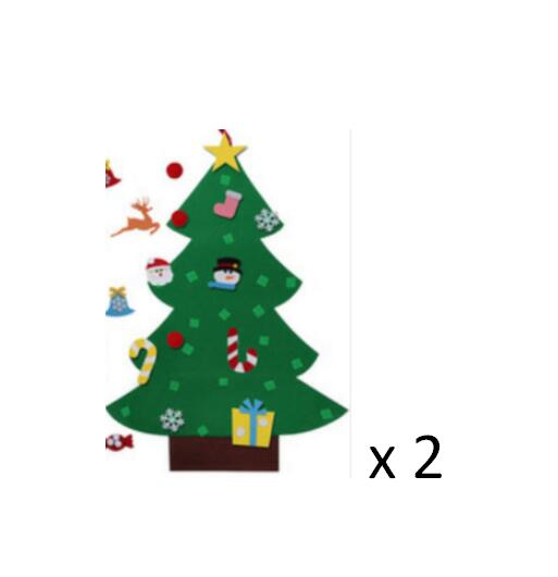 Felt Christmas tree with star on top and various ornaments, including a snowman and candy cane, with a package quantity of two.
