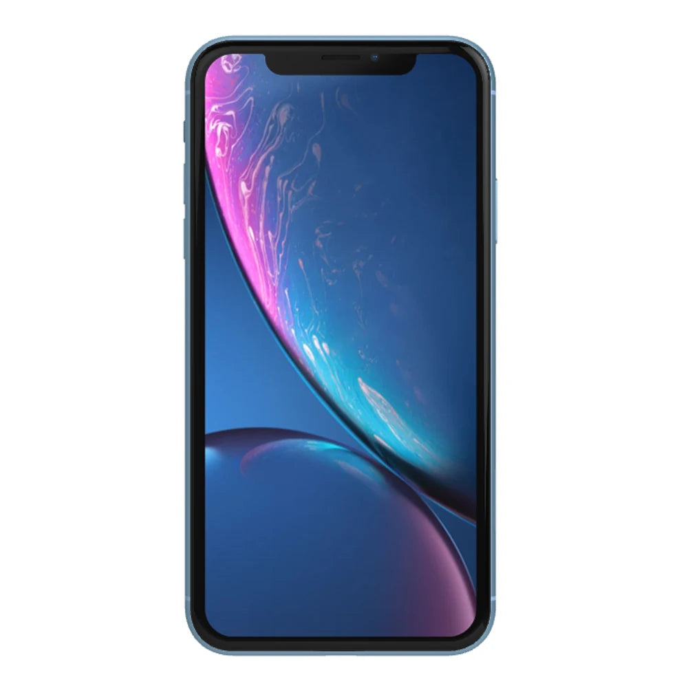 Smartphone displaying a vibrant pink and blue abstract wallpaper. The phone has a slim black bezel and a front camera notch, set against a plain white background.