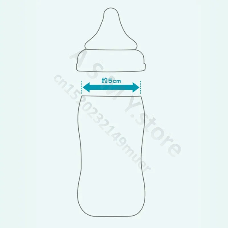 Line drawing of a baby bottle with a measurement of 5 cm width marked by an arrow between the sides. Semi-transparent text overlay runs diagonally across the image.