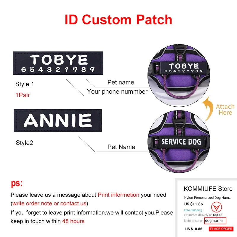 Reflective Nylon Dog Harness - Personalized & Breathable