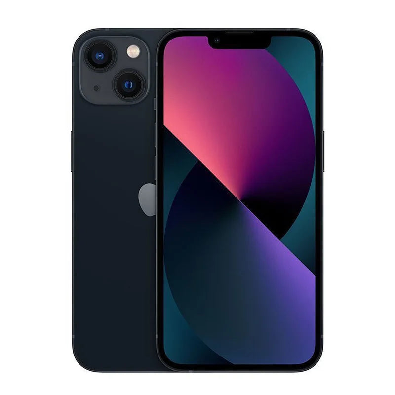 A black smartphone featuring a dual-camera system on the back and a colorful abstract design on the front display, shown from both the front and back angles.