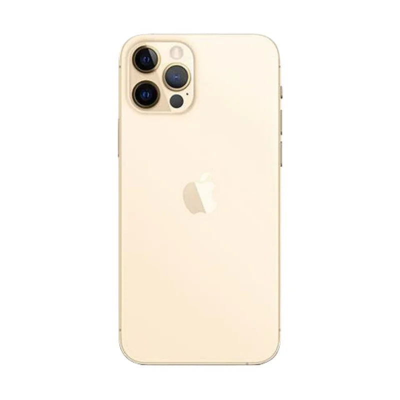 Gold smartphone with a triple camera setup and a logo on the back. The phone has smooth edges and a sleek design, viewed from the rear.