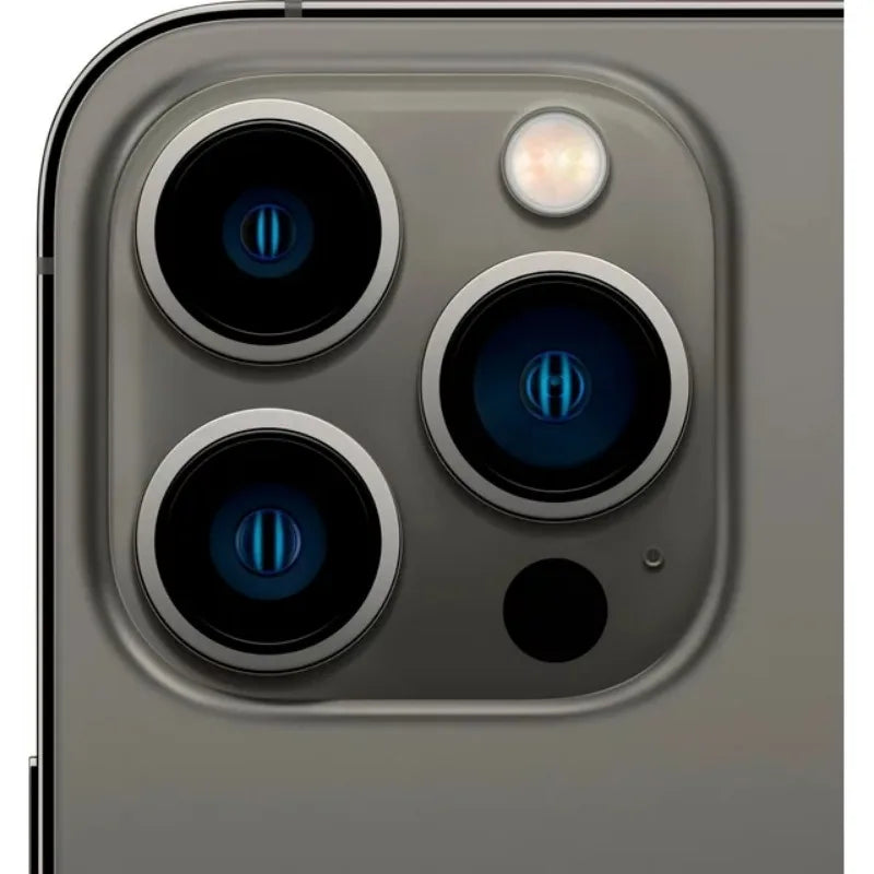 Close-up of a smartphone's rear camera module showing three lenses and a flash arranged in a square layout on a metallic surface.