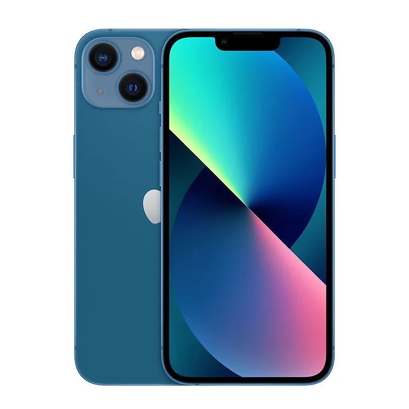 Blue smartphone featuring a dual-camera setup on the back and a vibrant, gradient display on the front, shown from front and back angles on a white background.