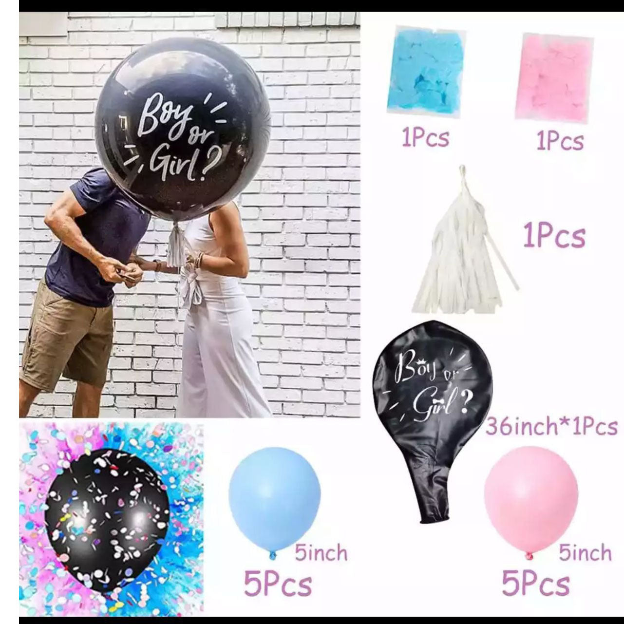 Gender Reveal Confetti Balloon Set