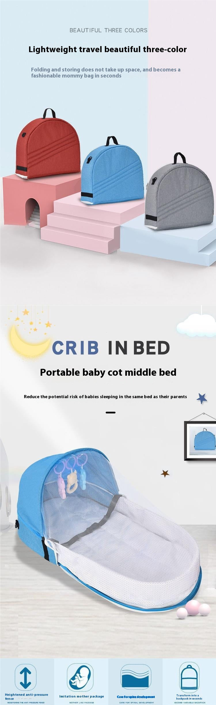 Portable Foldable Baby Bed with Mosquito Net