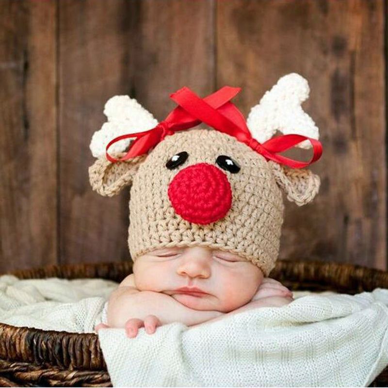 Christmas Deer Baby Hat with Red Nose