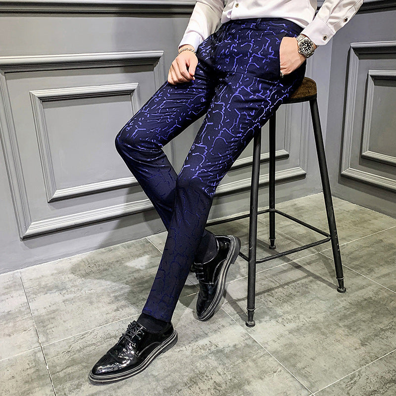 Men's Korean Style Slim Jacquard Trousers