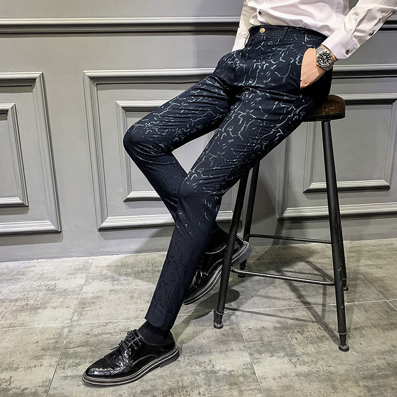 Men's Korean Style Slim Jacquard Trousers