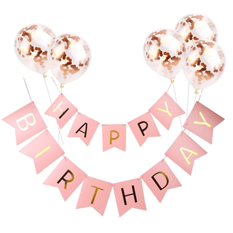 Rose Gold Happy Birthday Banner & Balloons