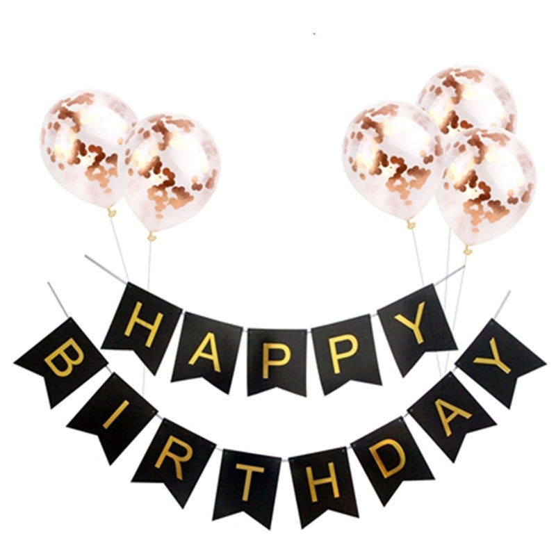 Rose Gold Happy Birthday Banner & Balloons