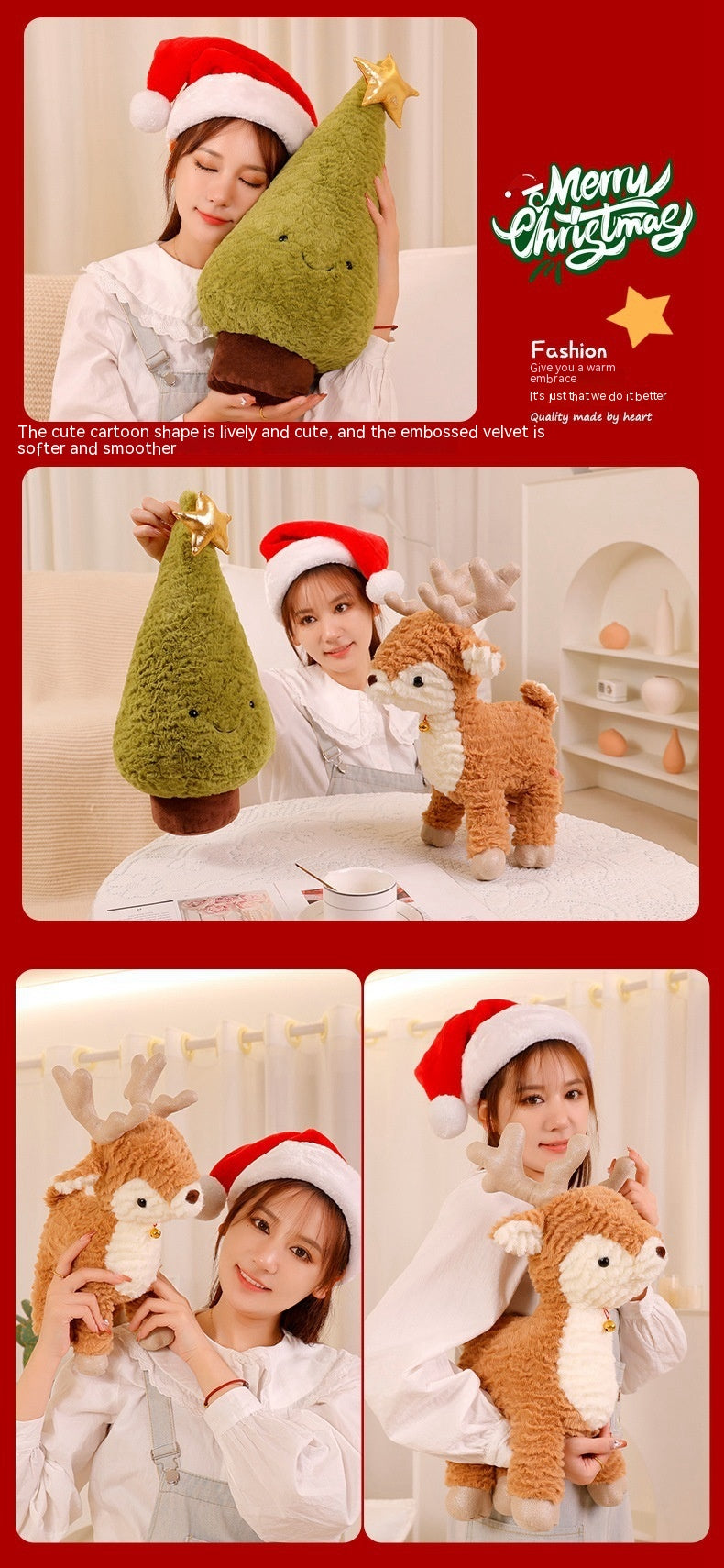 Cute Elk Christmas Tree Pillow