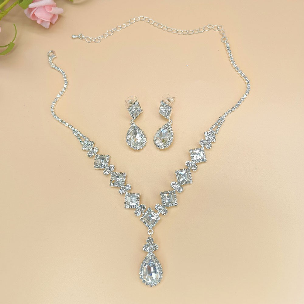 Vintage Rhinestone Necklace & Earrings Set