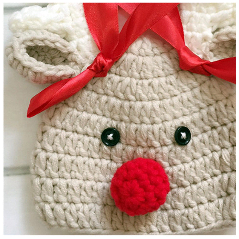 Christmas Deer Baby Hat with Red Nose