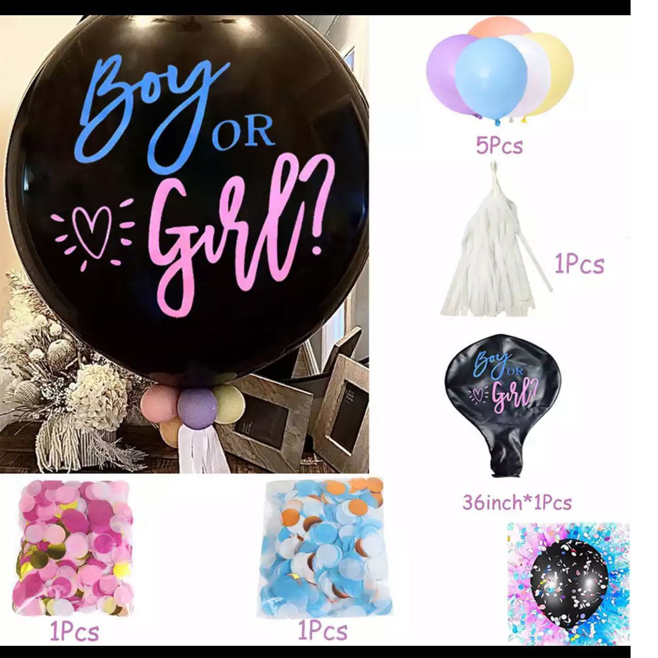 Gender Reveal Confetti Balloon Set