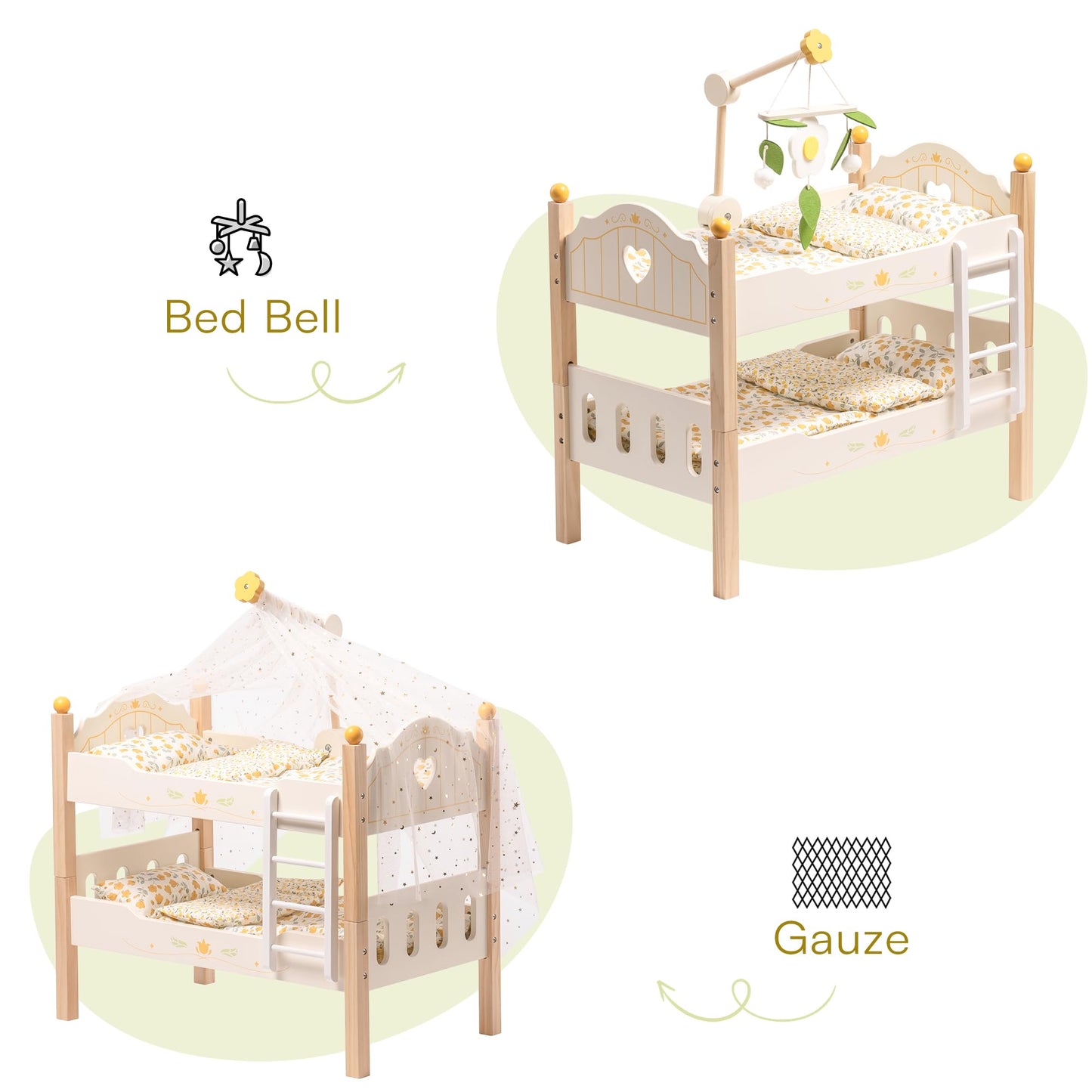 ROBOTIME Doll Bunk Beds for 18 Inch Dolls