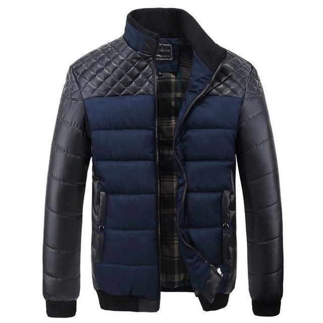 Men's Winter Fashion 4XL PU Patchwork Jacket