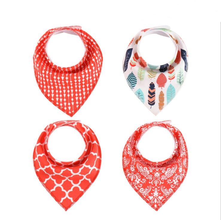 4Pcs Baby Bibs Set - Arrow Wave Triangle Print