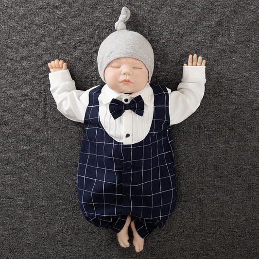 Blue Checkered Bow Tie Onesie