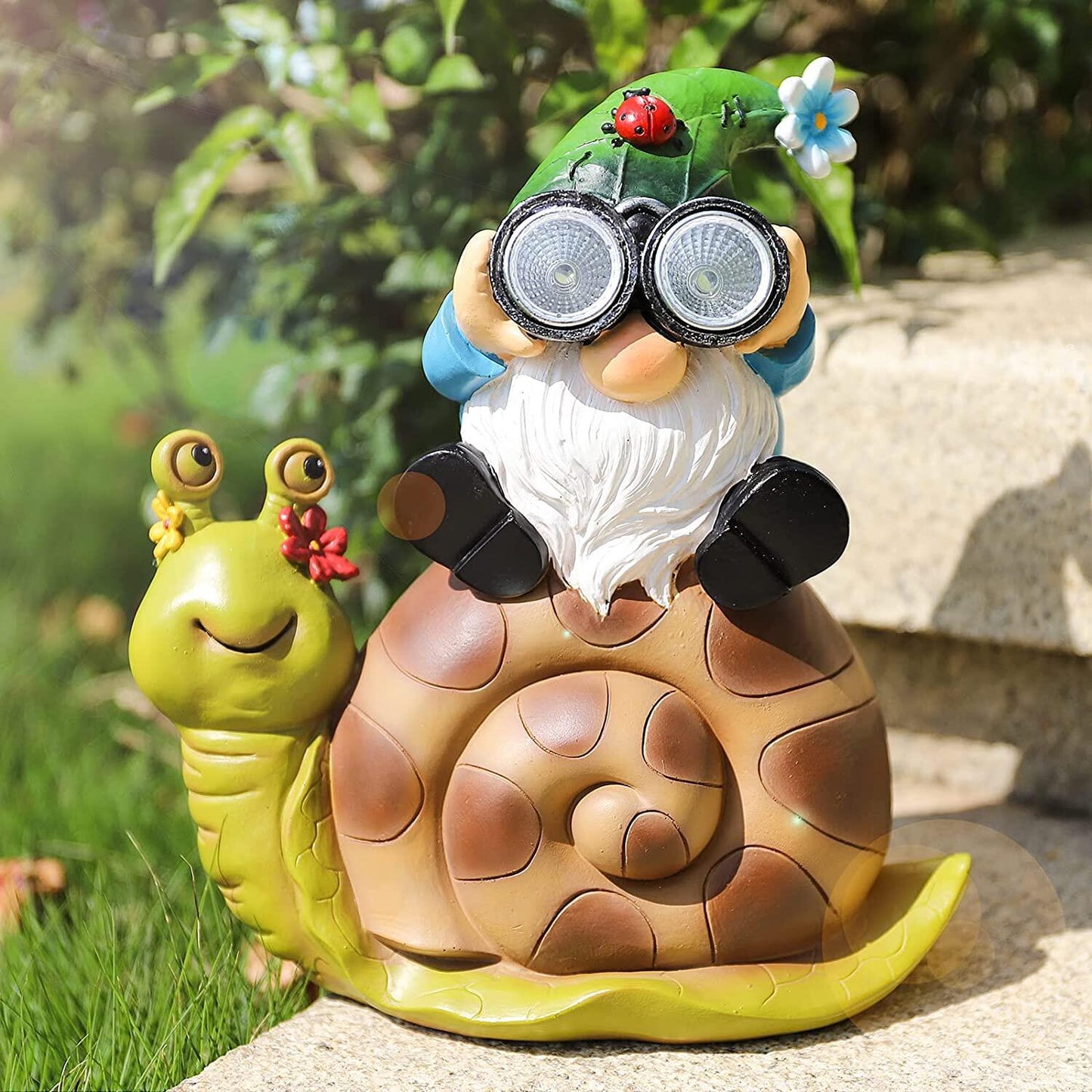 Solar Resin Gnome Snail Statue