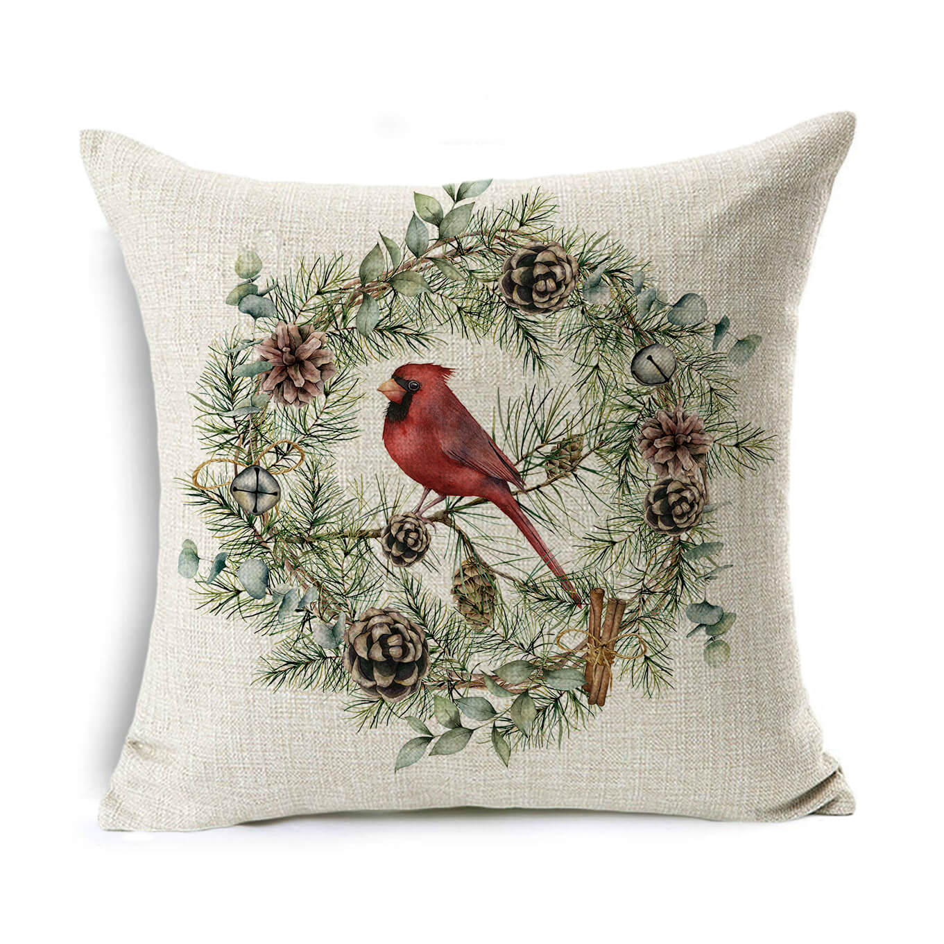 Christmas Linen Wreath Pillowcase