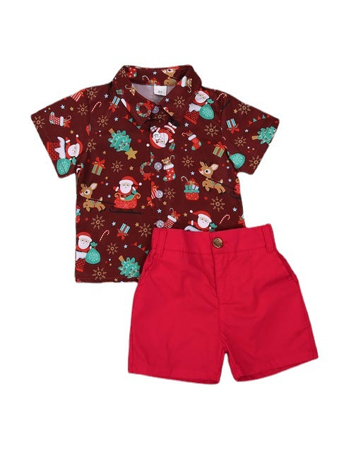 Boys Christmas Cartoon Shirt Set