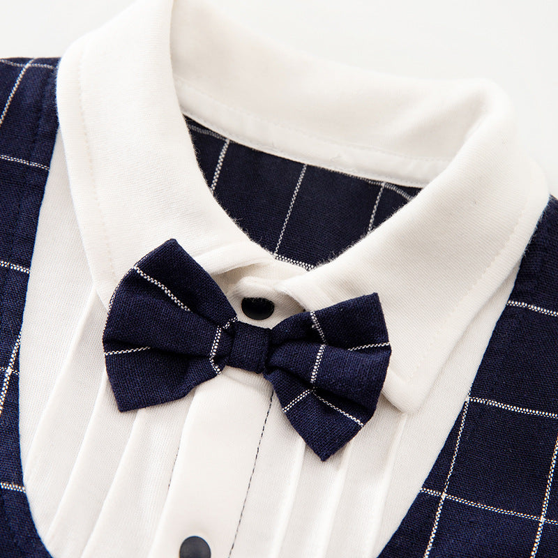 Blue Checkered Bow Tie Onesie