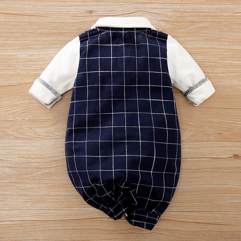 Blue Checkered Bow Tie Onesie