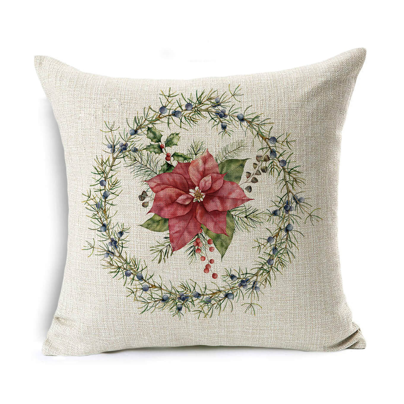 Christmas Linen Wreath Pillowcase