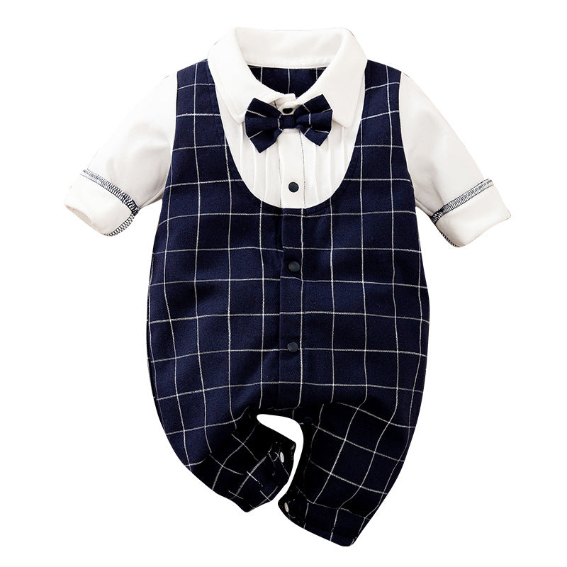 Blue Checkered Bow Tie Onesie