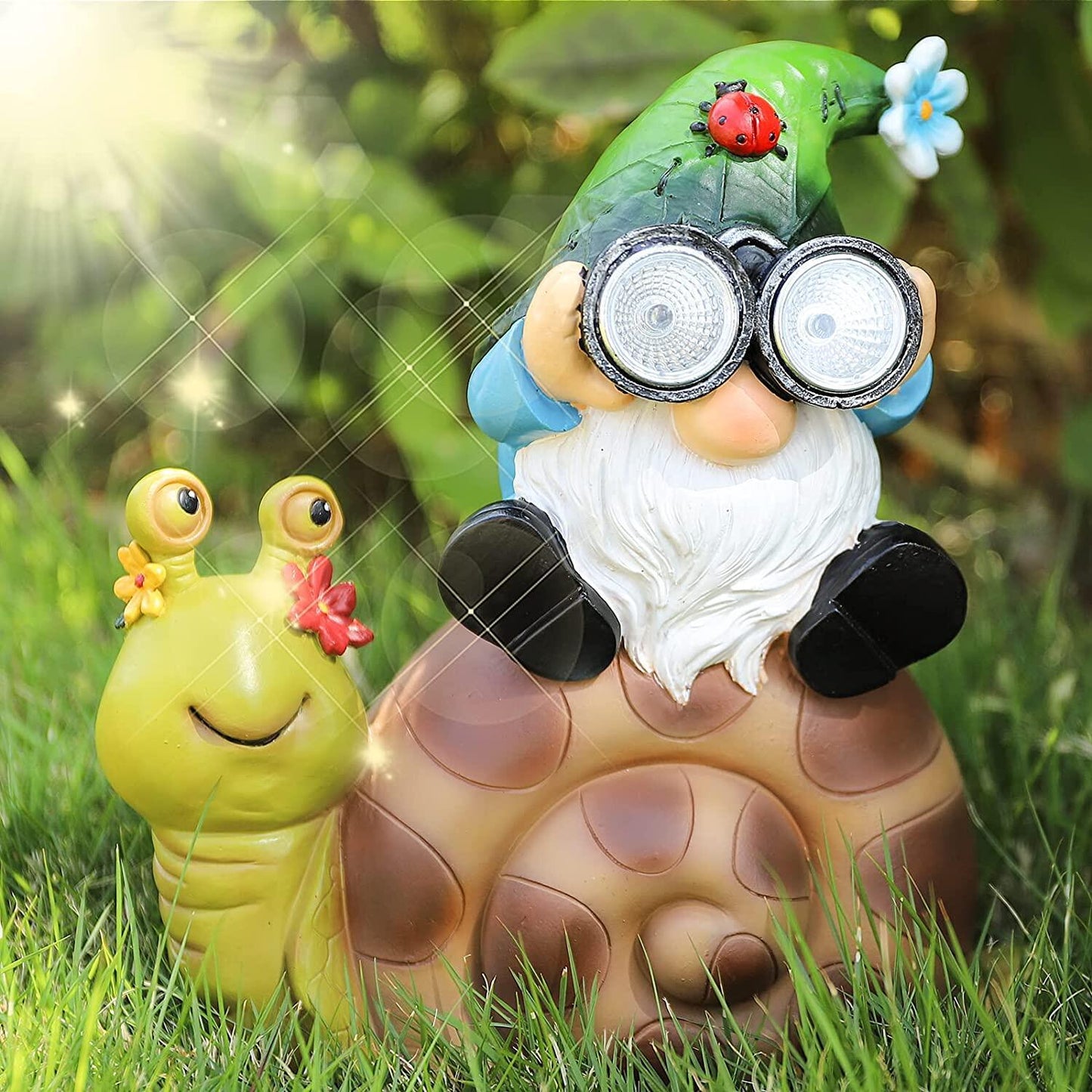 Solar Resin Gnome Snail Statue