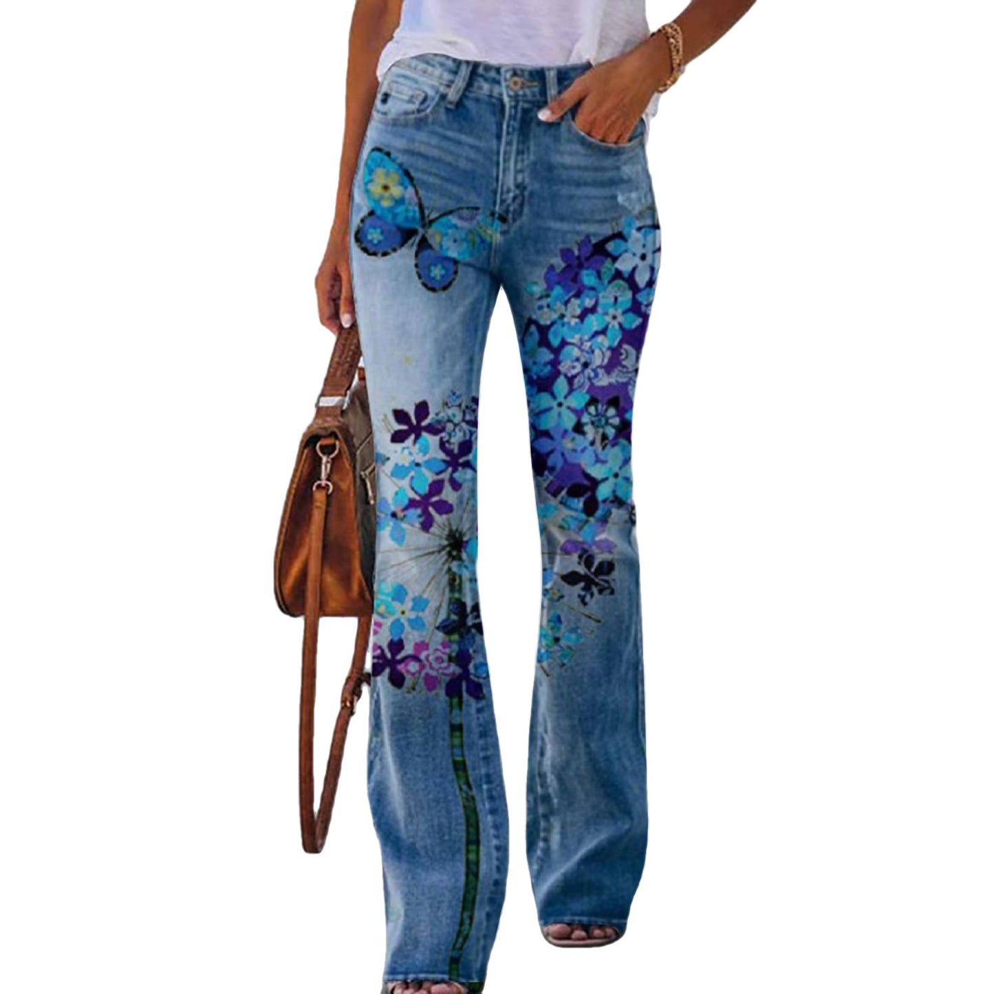 Flower-bird Print Summer Trousers