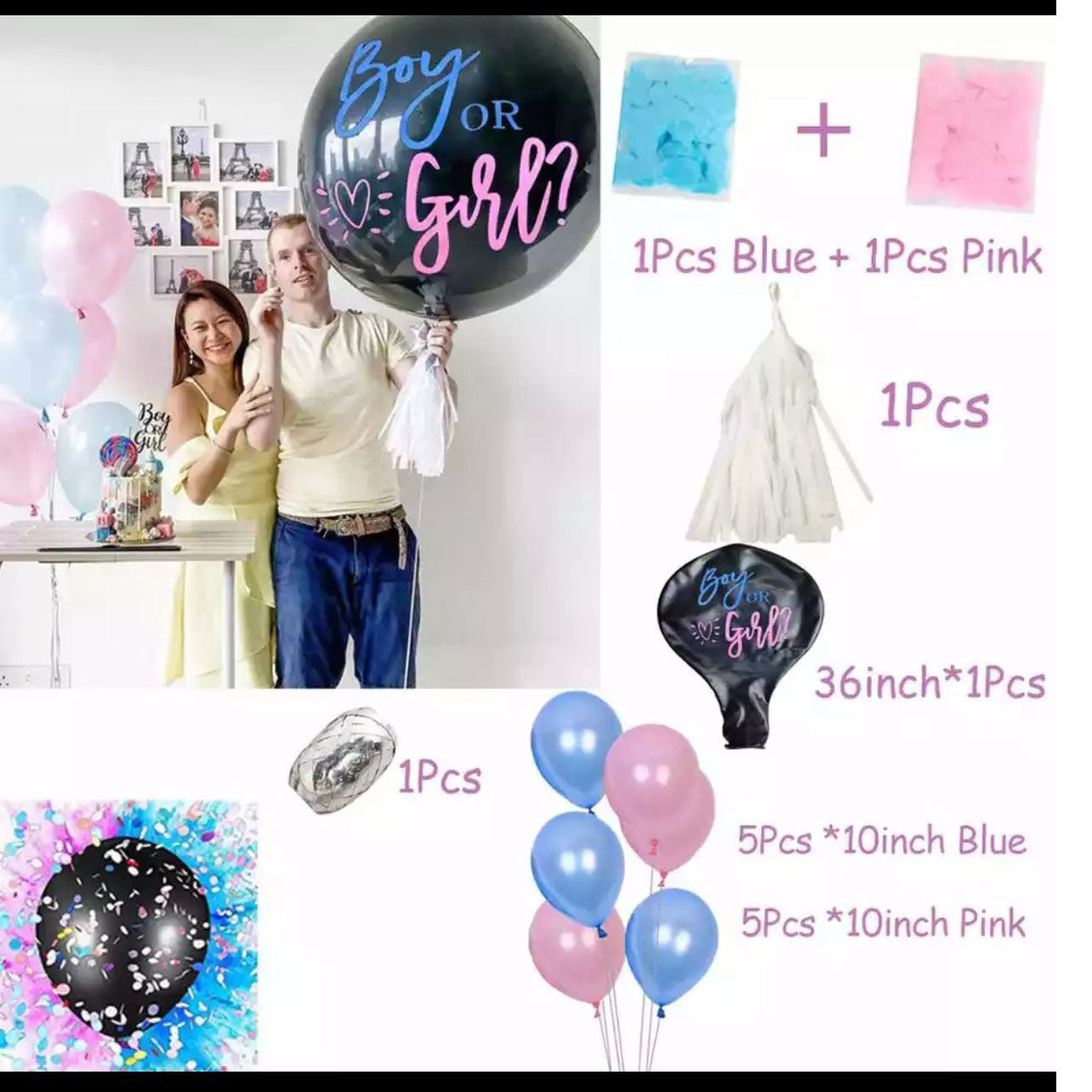 Gender Reveal Confetti Balloon Set