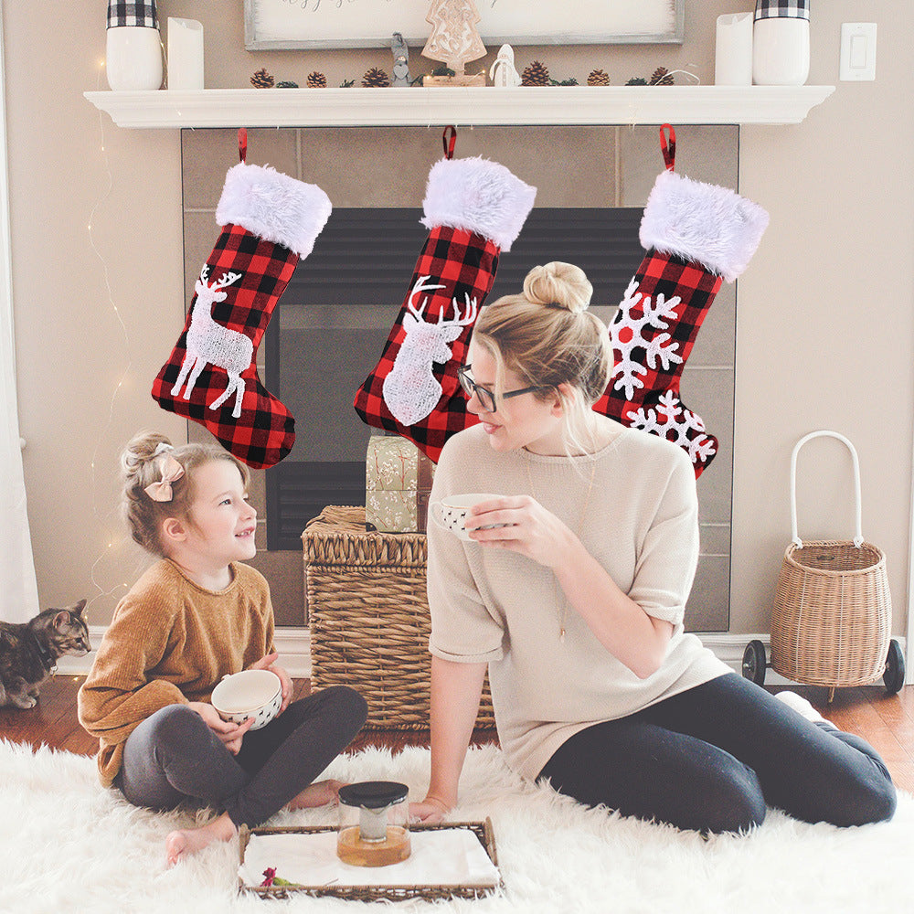 Red Plaid Christmas Stockings Pendant