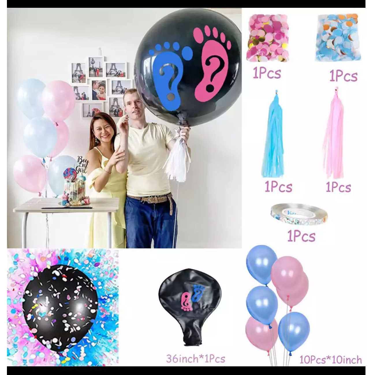 Gender Reveal Confetti Balloon Set