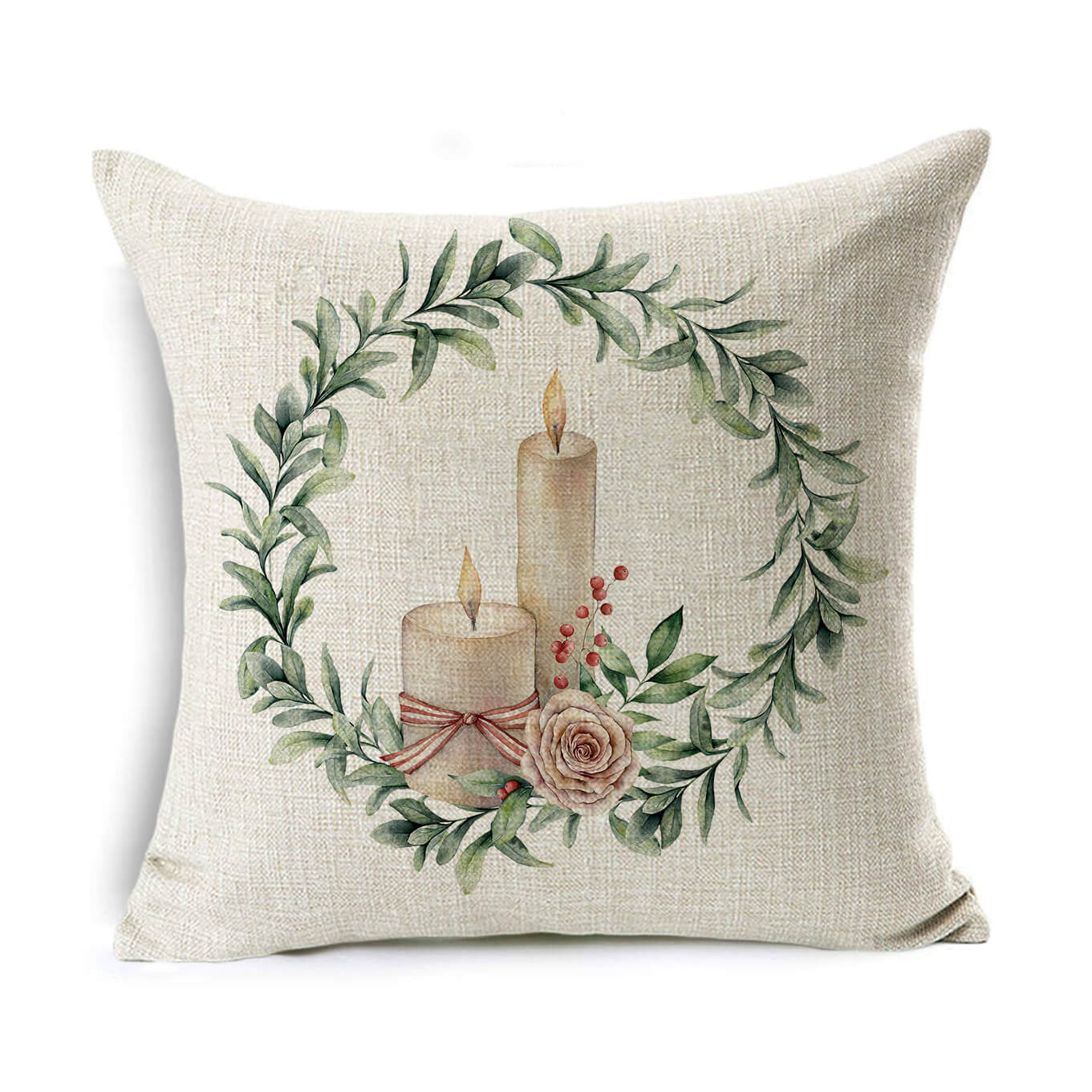 Christmas Linen Wreath Pillowcase