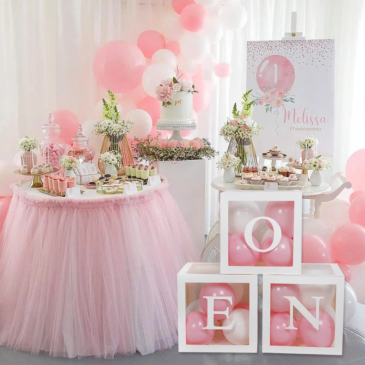 1st Birthday Balloon Box Decor