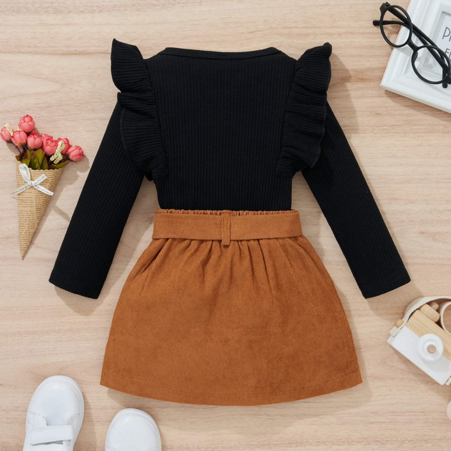 Girls Autumn Skirt Set with Long Sleeve Tops