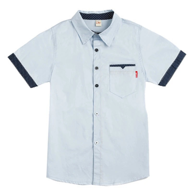 Boys Short Sleeve School Shirts - Cotton Turn-Down Collar Tops