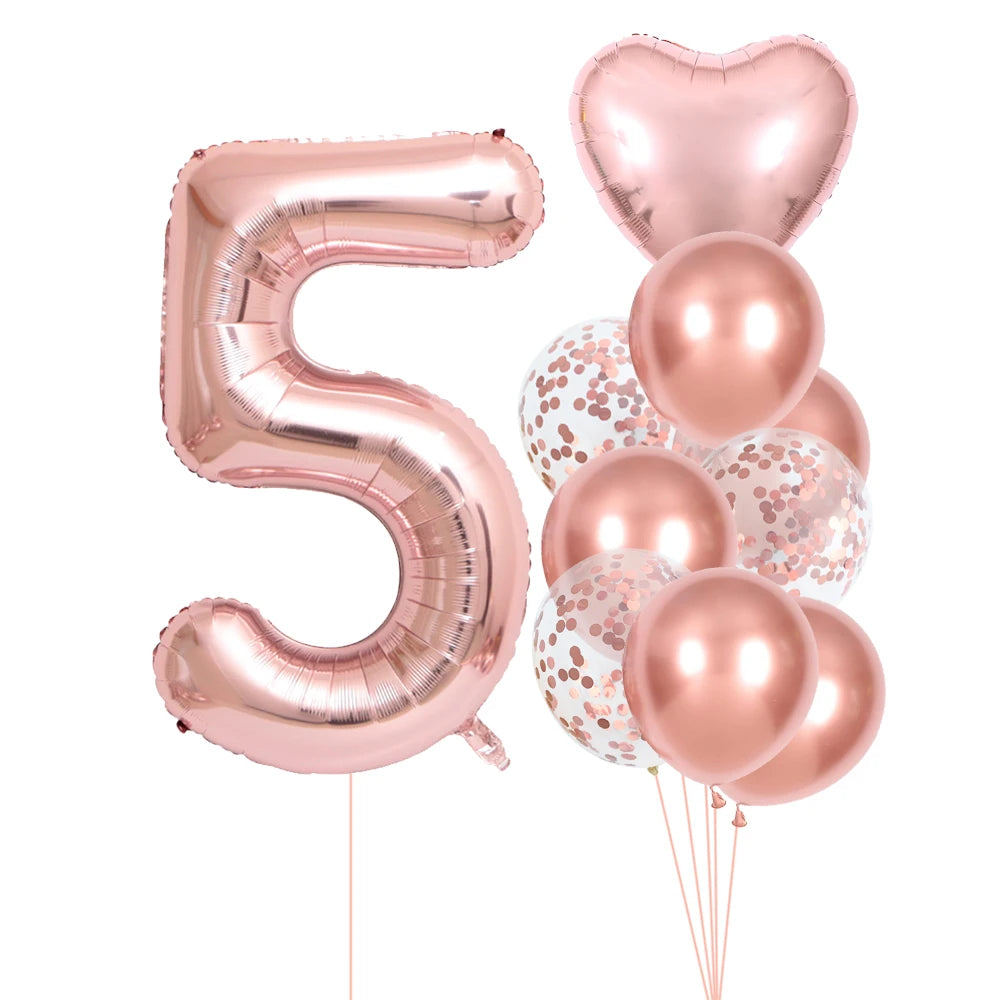 Rose Gold Number Balloons Set