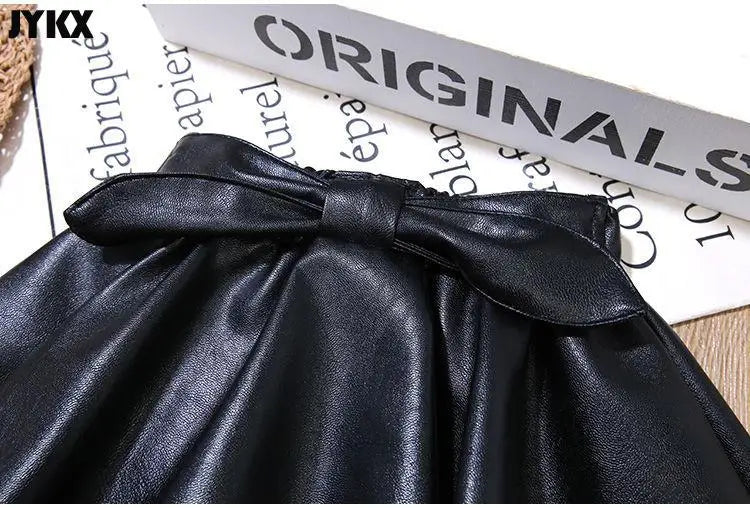 Winter Girls' Leather Pleated Skirt