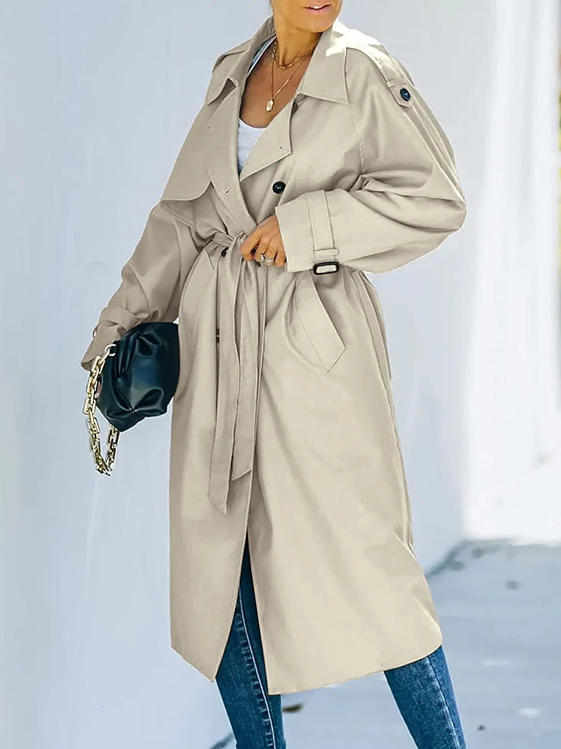 Women's Belted Trench Coat - Windproof Streetwear