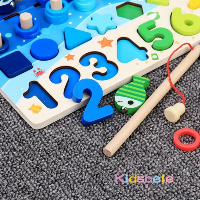 Kids Montessori Wooden Puzzle Fishing Toy