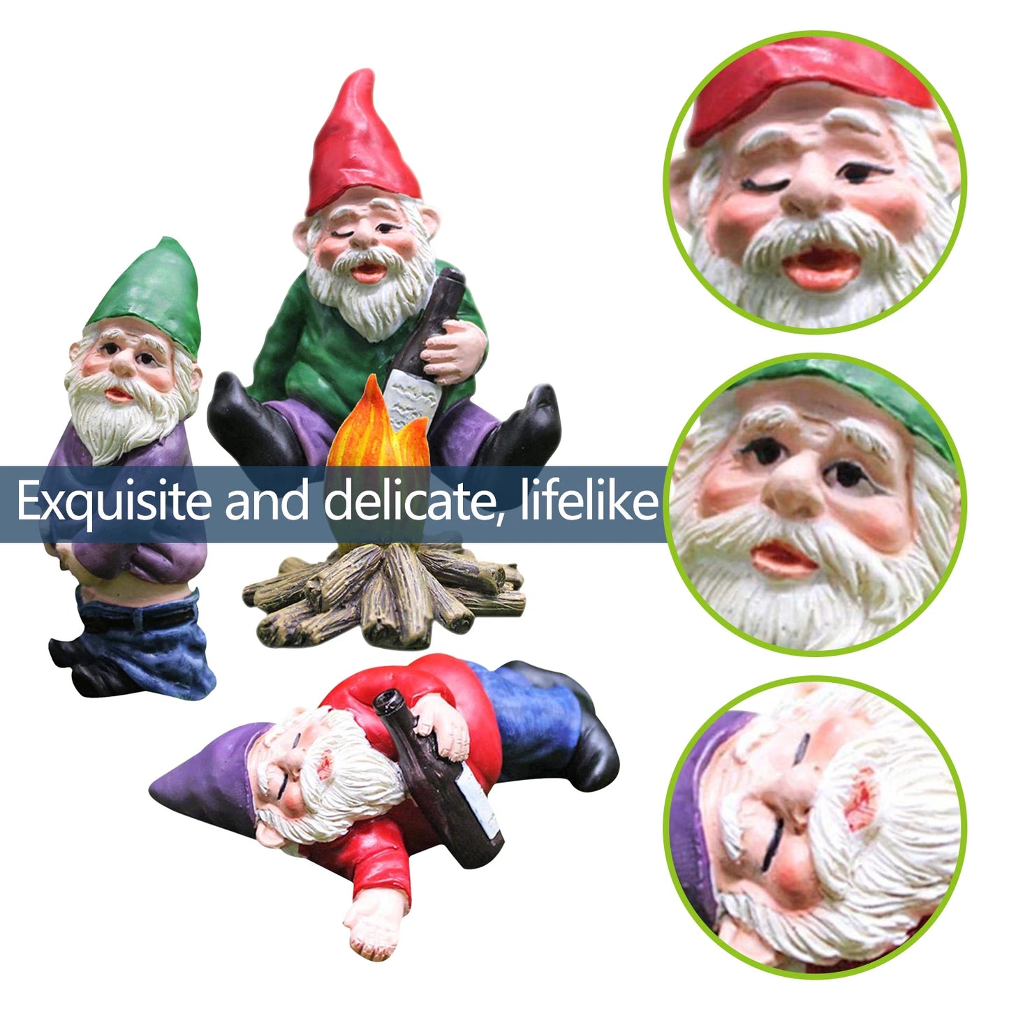 Miniature Drunk Garden Gnomes Set