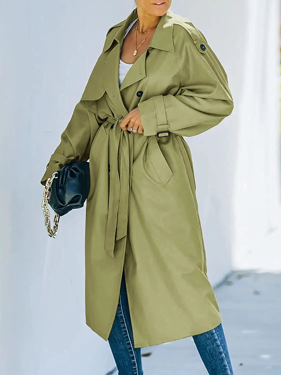 Women's Belted Trench Coat - Windproof Streetwear