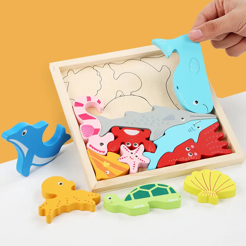 3D Puzzle Wooden Toys - Baby Learning Educational Hand Grasp