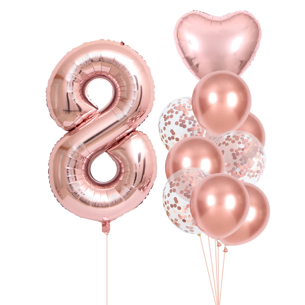 Rose Gold Number Balloons Set